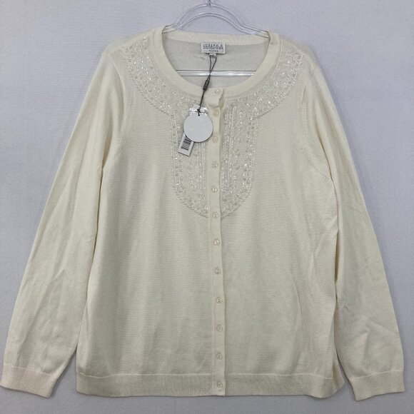 New Joseph A. size 1X White Cream Embellished Soft Knit Long Sleeve Cardigan - Picture 1 of 8
